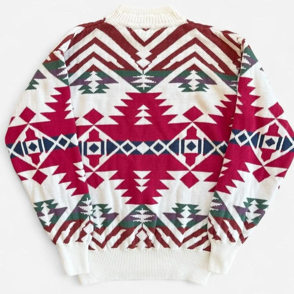 Vintage Brian MacNeil Mockneck Cream Red Green Southwestern Design Knit Sweater